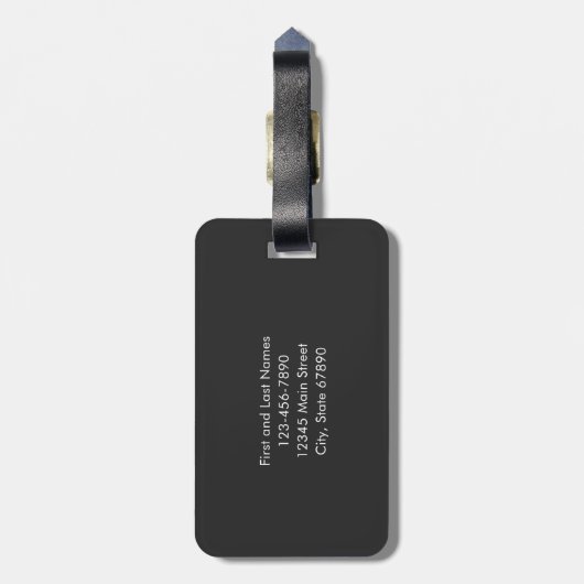 Modernes Schwarz-Grau-Add-Name Monogram Personalis Gepäckanhänger (Rückseite vertikal)