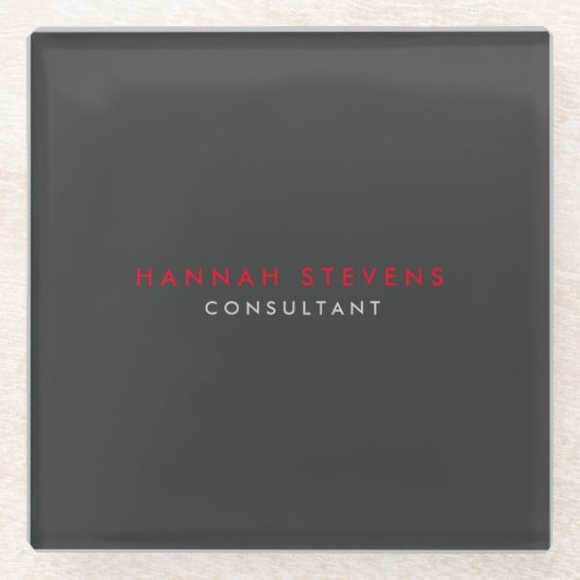 Modernes Schwarz-Grau Beruflich Ihren Namen Glasuntersetzer (Vorderseite)