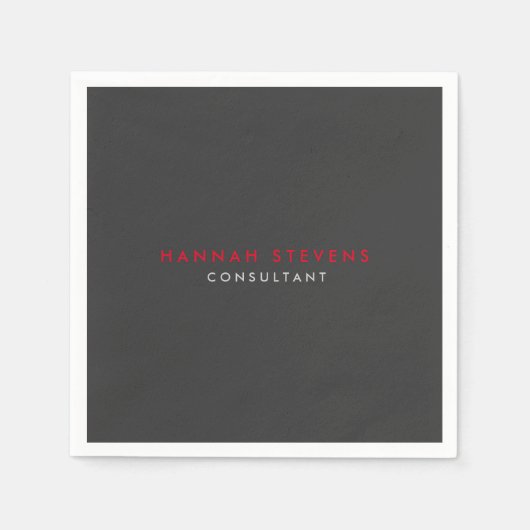 Modernes Schwarz-Grau Beruflich Ihren Namen Serviette (Vorderseite)