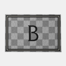 Modernes Schwarz-Grau-Buffalo-Kariertes Monogramm