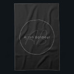 Modernes Schwarz & Grau | Cooler Name und Monogram Geschirrtuch<br><div class="desc">Moderner mit Monogramm Name oder Marke.</div>