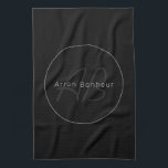 Modernes Schwarz & Grau | Cooler Name und Monogram Geschirrtuch<br><div class="desc">Moderner mit Monogramm Name oder Marke.</div>