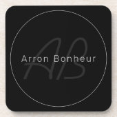 Modernes Schwarz & Grau | Cooler Name und Monogram Getränkeuntersetzer (Vorderseite)