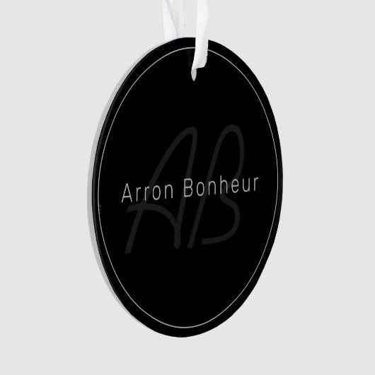 Modernes Schwarz & Grau | Cooler Name und Monogram Ornament (Vorderseite)