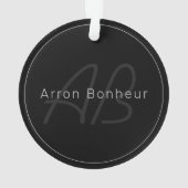Modernes Schwarz & Grau | Cooler Name und Monogram Ornament (Rückseite)