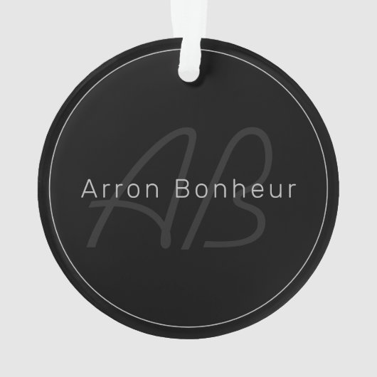 Modernes Schwarz & Grau | Cooler Name und Monogram Ornament (Rückseite)