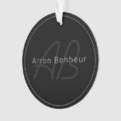 Modernes Schwarz & Grau | Cooler Name und Monogram Ornament (Vorderseite)