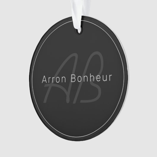 Modernes Schwarz & Grau | Cooler Name und Monogram Ornament (Vorderseite)