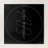 Modernes Schwarz & Grau | Cooler Name und Monogram Puzzle (Horizontal)