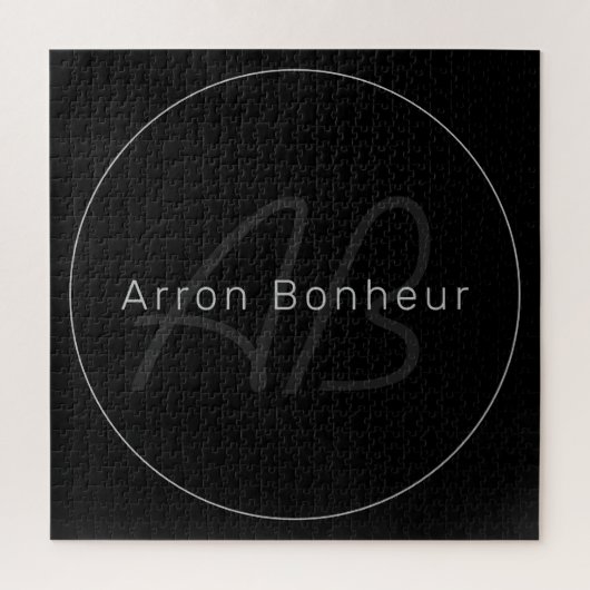 Modernes Schwarz & Grau | Cooler Name und Monogram Puzzle (Vertikal)