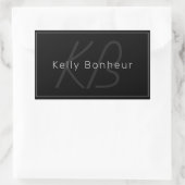 Modernes Schwarz & Grau | Cooler Name und Monogram Rechteckiger Aufkleber (Tasche)