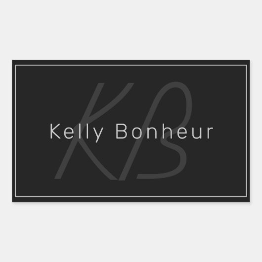 Modernes Schwarz & Grau | Cooler Name und Monogram Rechteckiger Aufkleber (Vorderseite)