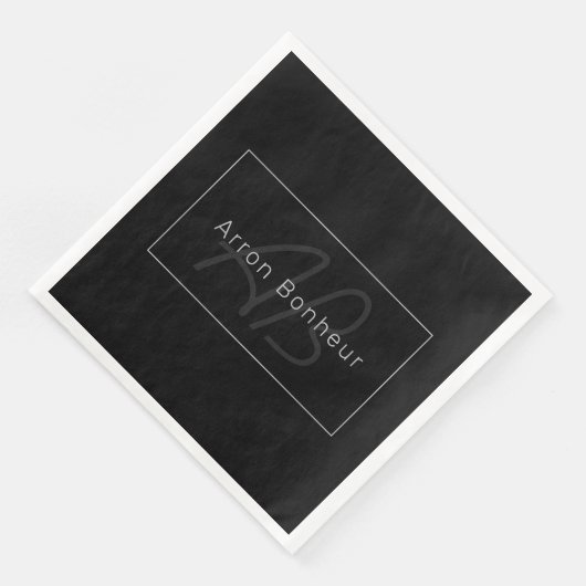Modernes Schwarz & Grau | Cooler Name und Monogram Serviette (Ecke)