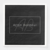Modernes Schwarz & Grau | Cooler Name und Monogram Serviette (Vorderseite)