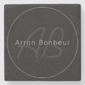 Modernes Schwarz & Grau | Cooler Name und Monogram Steinuntersetzer (Vorderseite)