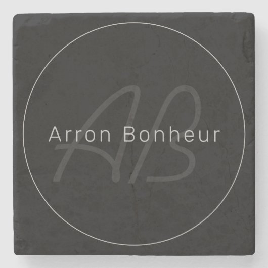 Modernes Schwarz & Grau | Cooler Name und Monogram Steinuntersetzer (Vorderseite)