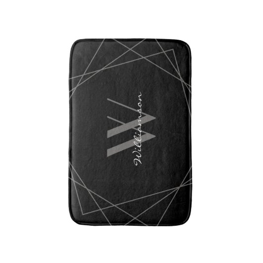 Modernes Schwarz-Grau-Elegantes White Monogram-Skr Badematte (Vorderseite Vertikal)