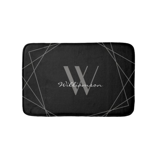 Modernes Schwarz-Grau-Elegantes White Monogram-Skr Badematte (Vorderseite)