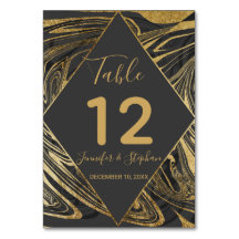 Modernes Schwarz-Grau-Goldmarmor Swirl Tischnummer