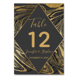 Modernes Schwarz-Grau-Goldmarmor Swirl Tischnummer