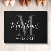 Modernes Schwarz-Grau Monogram Name Newlyweds Wedd Fußmatte