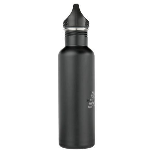 Modernes Schwarz-Grau-Monogramm Edelstahlflasche (Links)