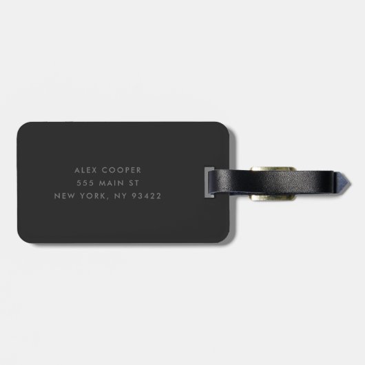 Modernes Schwarz-Grau-Monogramm Gepäckanhänger (Rückseite horizontal)