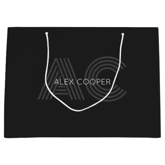 Modernes Schwarz-Grau-Monogramm Große Geschenktüte (Vorderseite)