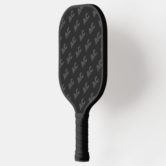 Modernes Schwarz-Grau-Monogramm Pickleball Schläger (Links)