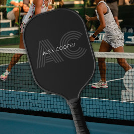 Modernes Schwarz-Grau-Monogramm Pickleball Schläger