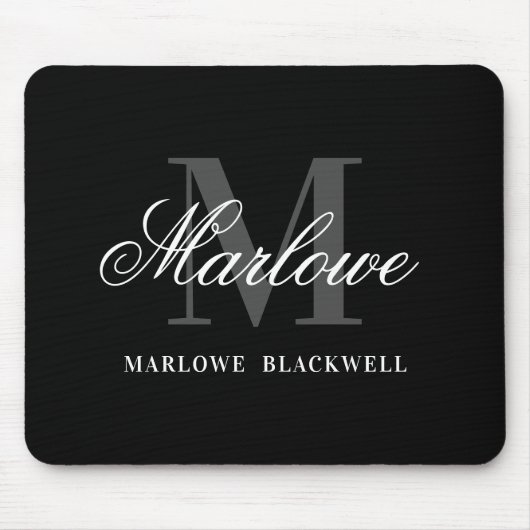 Modernes Schwarz-Grau-Monogramm-Skript Mousepad (Vorne)
