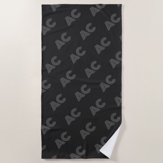 Modernes Schwarz-Grau-Monogramm Strandtuch (Vorderseite)