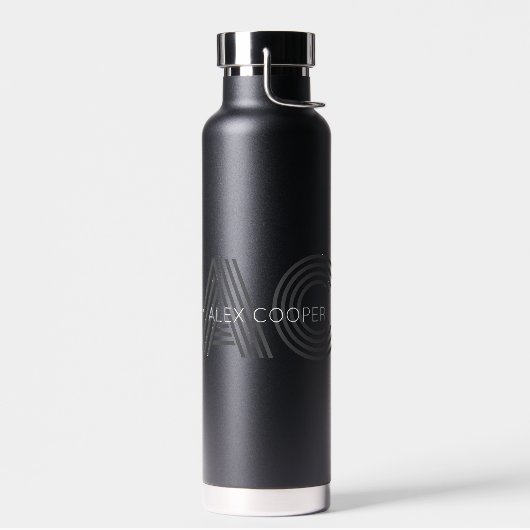 Modernes Schwarz-Grau-Monogramm Trinkflasche (Links)