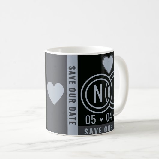 Modernes Schwarz & Grau Save the Date Kaffeetasse (VorderseiteRechts)