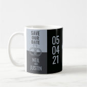 Modernes Schwarz & Grau Save the Date Kaffeetasse (Links)