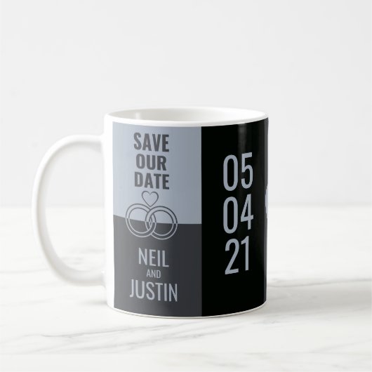 Modernes Schwarz & Grau Save the Date Kaffeetasse (Links)