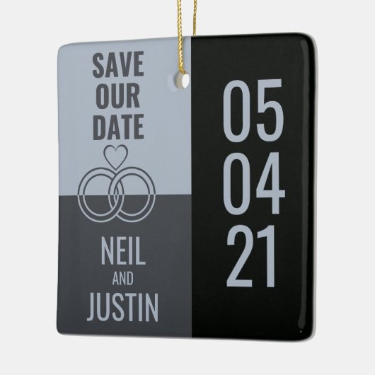 Modernes Schwarz & Grau Save the Date Keramikornament (Links)