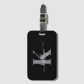 Modernes Schwarz-Grau-Script-Monogramm Gepäckanhänger (Vorderseite Vertikal)