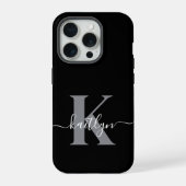 Modernes Schwarz-Grau-Script-Monogramm iPhone Hülle (Rückseite)