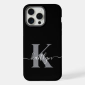 Modernes Schwarz-Grau-Script-Monogramm iPhone Hülle (Rückseite)