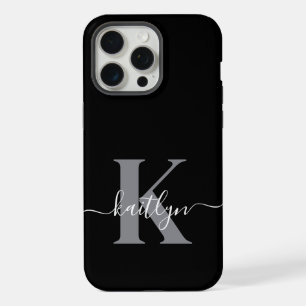 Modernes Schwarz-Grau-Script-Monogramm iPhone 15 Pro Max Hülle