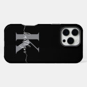 Modernes Schwarz-Grau-Script-Monogramm iPhone Hülle (Rückseite (Horizontal))