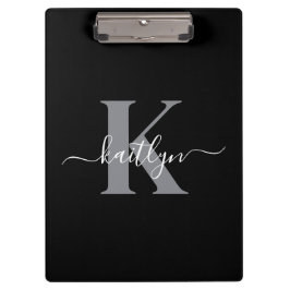 Modernes Schwarz-Grau-Script-Monogramm Klemmbrett