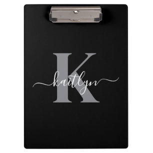 Modernes Schwarz-Grau-Script-Monogramm Klemmbrett
