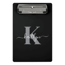 Modernes Schwarz-Grau-Script-Monogramm Mini Klemmbrett