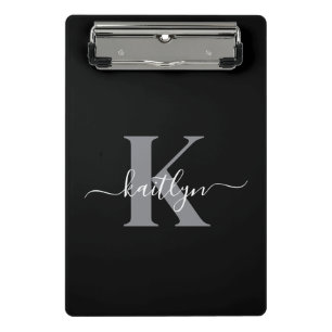 Modernes Schwarz-Grau-Script-Monogramm Mini Klemmbrett