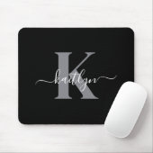 Modernes Schwarz-Grau-Script-Monogramm Mousepad (Mit Mouse)