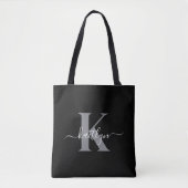 Modernes Schwarz-Grau-Script-Monogramm Tasche (Vorderseite)