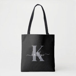 Modernes Schwarz-Grau-Script-Monogramm Tasche