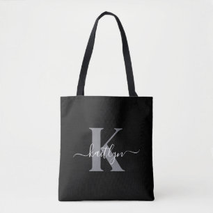 Modernes Schwarz-Grau-Script-Monogramm Tasche